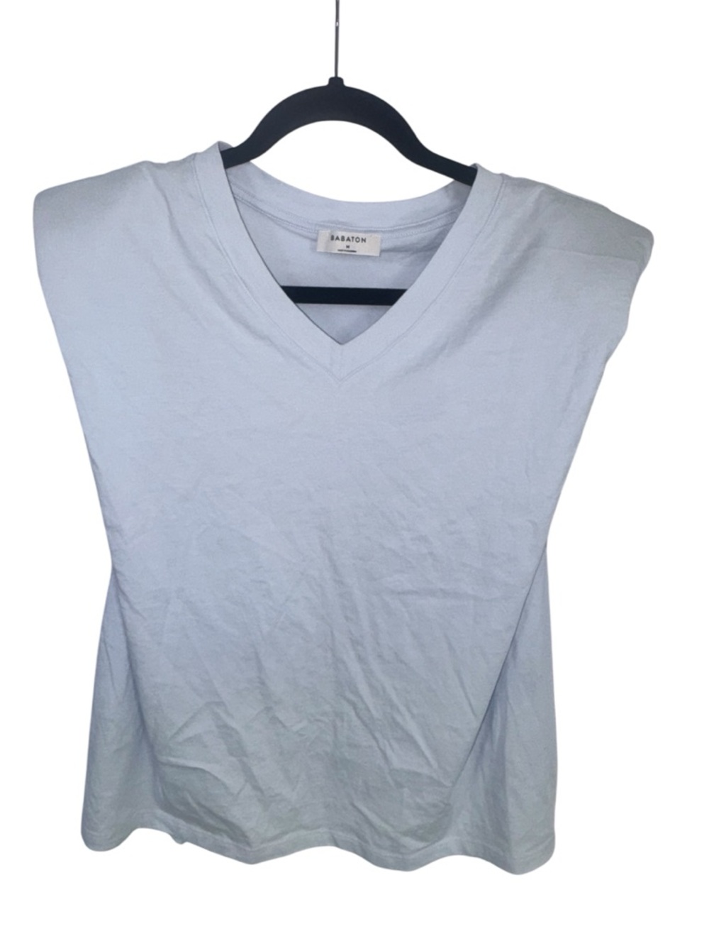 Babaton Pale Blue V-Neck Sleeveless Tank with shoulder pads